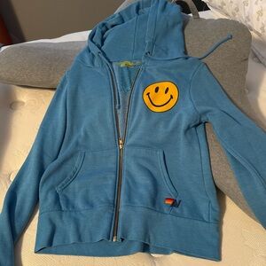 Aviator Nation Blue Hoodie with Smiley Face